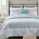Madison Park King Quilt Set, Seersucker Floral Coverlet, All Season Lightweight Microfiber Bedding Quilt Set, Vermicelli Quilting Design, Throw Pillow, Caralie, King/Cal King Aqua 4 Piece