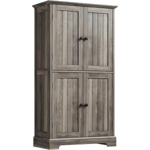 ChooChoo Bathroom Floor Cabinet, Farmhouse Bathroom Storage Cabinet with 4 Doors and Adjustable Shelves, Pantry Cabinet for Living Room, Kitchen, Retro Grey
