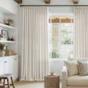 Natural Pinch Pleated Semi Sheer Curtains 120 Inches Long 2 Panels Set for Living Room Bedroom, Memory Shape Pinch Pleat Thick Flax Linen Textured Light Filtering Privacy Extra Long Window Curtains