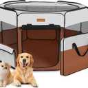 Amazon Basics 8-Panel Octagonal Plastic Dog Playpen, Indoor/Outdoor Pet Fence with Gate, Exercise Pen for Puppies and Small Animals, 28 inches, Grey
