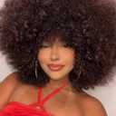 Afro Wig 14Inch Afro Wigs for Black Women 70s Afro Kinky Curly Wig Bouncy Huge Fluffy Puff Wigs Synthetic Hair for Cosplay Daily and Party (Red Brown)