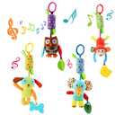 4 PCS Baby Soft Hanging Rattle Crinkle Squeaky Toy - Baby Toys for 0 3 6 9 to 1 Animal Ring Plush Stroller Infant Car Bed Crib Travel Activity Hanging Wind Chime with Teether for Boys Present
