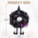 Halloween Wreath for Front Door 26" Tinsel Black Witch Wreath with Hat Legs and Purple Pumpkin for Fall Autumn Indoor Window Door Thanksgiving Halloween Decorations