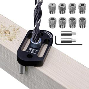 Self Centering Dowel Jig with Drill Bushings, Pocket Hole Jig Handheld Drill Guide for Straight Holes Wood Panel Hole Puncher Locator Woodworking Joints Tool-3/4/5/6/7/8/9/10mm (With 8 drill sets)
