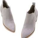 Trish Lucia Womens Ankle Boots Pointed Toe Stacked Chunky Heel Slip on Chelsea Short Booties (Gray)