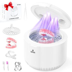 45kHz Ultrasonic Retainer Cleaner Machine, 200ML Dental Deep Cleaning Pod for Dentures, Aligners, Invisalign, Mouth Guards, Night Guards, Jewelry, Toothbrush, 5/10/15 Mins Timer