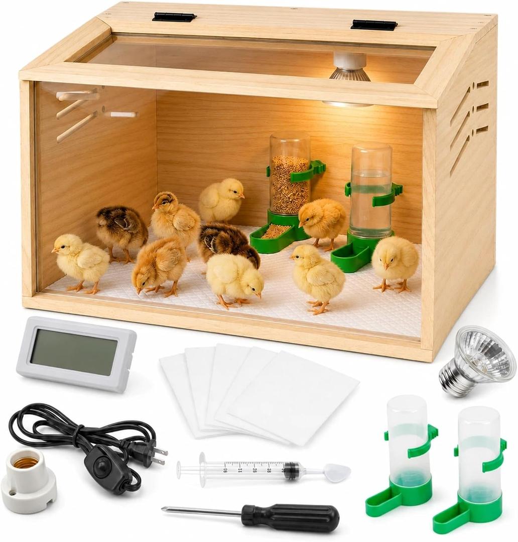 15.7 x 12 x 12-Inch Wooden Brooder Box for Chicks with 50W Heat Lamp