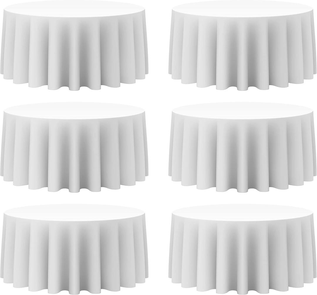 BRILLMAX 6 Pack White Round Tablecloths 132 Inch - Circle Bulk Linen Polyester Fabric Washable Table Cloth Cover for Wedding Reception Banquet Birthday Party Buffet Restaurant