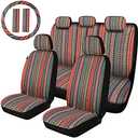 AKAUTO Baja Saddle Blanket Car Seat Covers Full Set with Seat Belt Pads and Steering Wheel Cover, Universal Colorful Striped Woven Interior Cover for Sedan, SUV, Truck, Airbag Compatible