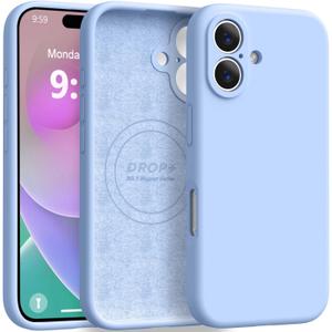 Magnetic for iPhone 16 Case [Compatible with Magsafe] [Premium Silicone Satin-Smooth Touch] Slim Shockproof Anti-Scratch Microfiber Lining Case, 6.1 inch, Light Blue