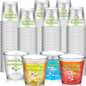 Roshtia 50 Pcs Margs and Matrimony Shot Glasses Bachelorette Party Decoration 2. 87oz Disposable Margarita Plastic Cups for Adult Mexican Wedding Bridal Shower Margarita Bar Party Favor Supplies
