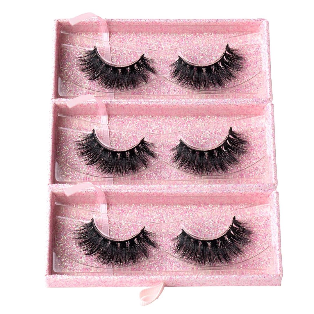 3 Packs Fluffy Long Thick Dramatic Look Handmade Reusable 3D Mink False Eyelashes D008