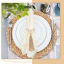 Gejoy 18 Pcs Boho Woven Placemats Wood Bead Napkin Rings with Dinner Napkins Cloth 13.8 Inch Round Water Hyacinth Placemat Farmhouse Rustic Table Chargers Wooden Dinner Ring for Wedding Thanksgiving