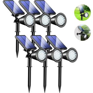 KEV 800 Lumens Solar Spot Lights, 18 LED Outdoor Flood Lights with 2 Modes & Adjustable, IPX65 Waterproof, Spotlights for Driveway/Backyard/Patio Landscape/Tree/Garage (Cool White, 6 Pack)