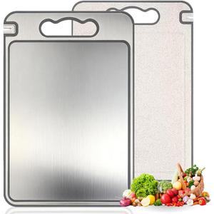 Tibo Cutting Board, 14.3"9.8" Tibo Titanium Cutting Board with Built-In Knife Sharpener, Double Sided Chopping Board with Grinding Tank, Easy to Clean (1side titanium other side wheat straw)