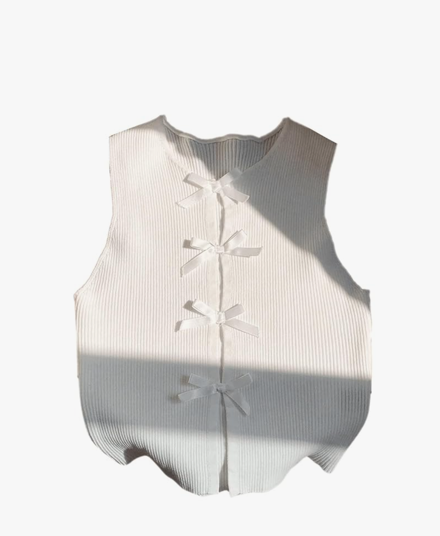 MakeMeChic Women's Bow Knot Sweater Vest Crew Neck Sleeveless Knit Vest Top Size S
