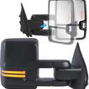 KUIPERAUTO Power Folding Towing Mirrors Compatible for 2007-2013 Chevy Silverado GMC Serria Yukon Suburban Tahoe, Heated Side Mirror w/White Running light Turn Signal Light, Extended Pair Set Black, Right+Left Side