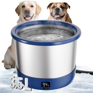 3.5L Heated Water Bowl, Stainless Steel Heated Dog Bowl with Digital Display and Adjustable Temperature, Heated Outdoor Pet Water Bowl Provides Warm Water for Dogs (Blue)