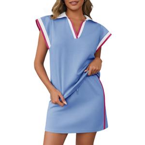 Fisoew Womens 2 Piece Skirt Set Summer Cap Sleeve Tops Matching Tennis Skirts Casual Color Block Vacation Outfits Lounge Sets (Blue, S)