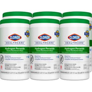 Clorox Healthcare Hydrogen Peroxide Cleaner Disinfectant Wipes, 6.75" x 5.75", 155 Count, Pack of 6