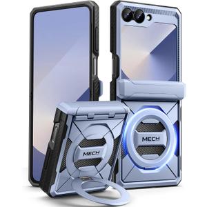 TONGATE Magnetic for Z Flip 6 Case, Compatible with Magsafe, [Hinge Protection & Front Screen Protector] [Military-Grade Protective] Ring Kickstand Phone Case for Samsung Galaxy Z Flip 6, ICY Blue