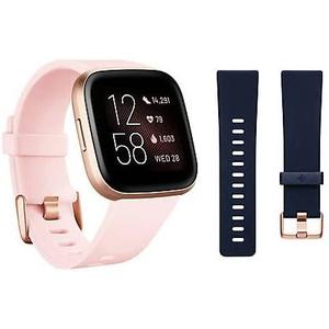 Fitbit Versa 2 Smartwatch Bundle with Small and Large Bands - Petal