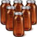 6 Pieces 64 oz Amber Glass Mason Jars Glass Mason Jars Amber Canning Jar Container Set Embossed Half Gallon Fermenting Jars with Airtight Lids for Canning Freezing Preserving Beverages Jar Decor