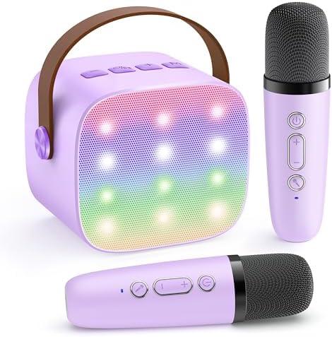 YLL Mini Karaoke Machine with 2 Wireless Microphones, TOP Kids Gifts for Girls Ages 3, 4, 5, 6, 7, 8, 9, 10, 11, 12 +Years Old, 4-12th Christmas Birthday Toy Gift for Girls Boys Party (Purple)