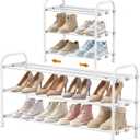 INSMART 3-Tier Expandable Shoe Rack, Stackable and Adjustable Shoes Organizer Storage Shelf, Sturdy and Durable Metal Structure Free Standing Shoe Rack for Closet Entryway Doorway, White