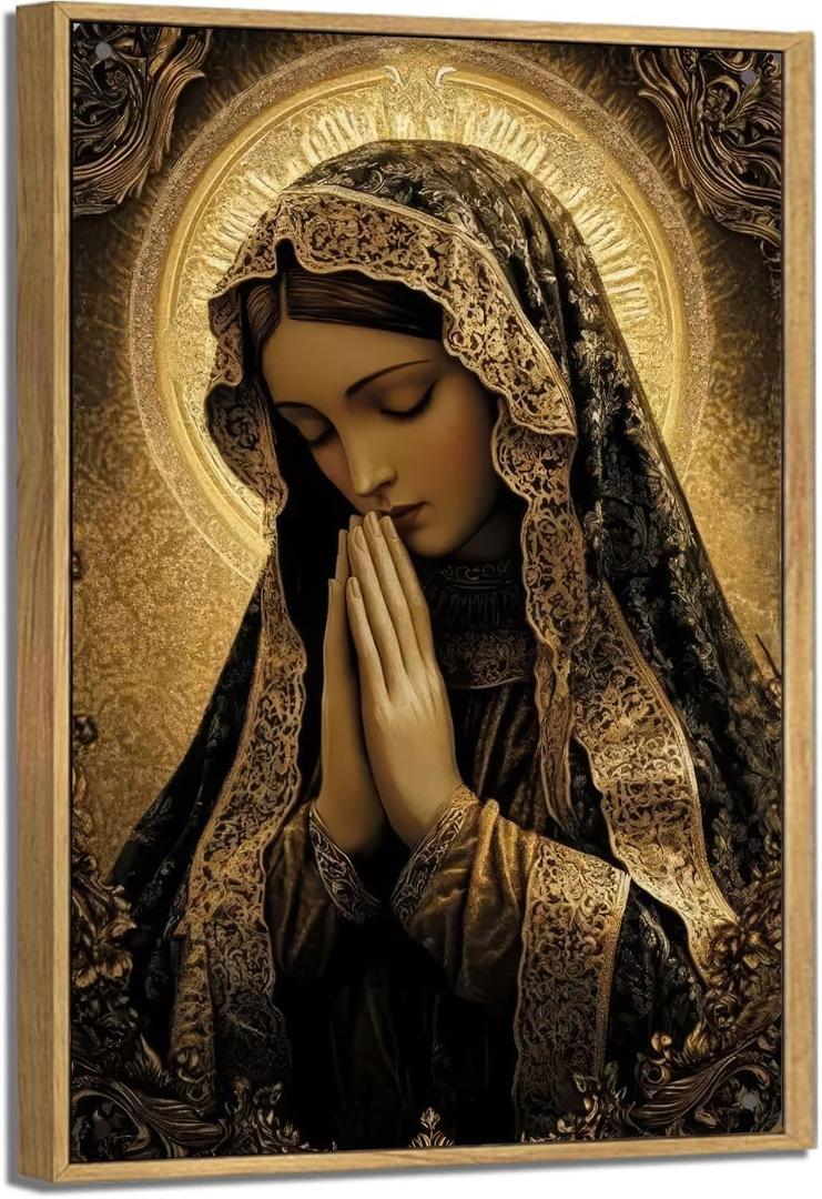 Mary Our Lady of Guadalupe Portrait Canvas Wall Art Decor Religious Catholic Prints Poster Picture for Altar Living Room Bedroom Decoration Lamina enmarcada de Nuestra Señora de Guadalupe Framed