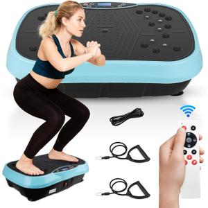 Vibration Plate, Exercise Machine Vibration Plate for Lymphatic Drainage Weight Loss, Waver Vibration Plate 330lbs Capacity 6 Preset Modes 120 Level with Loop Belt (Blue)