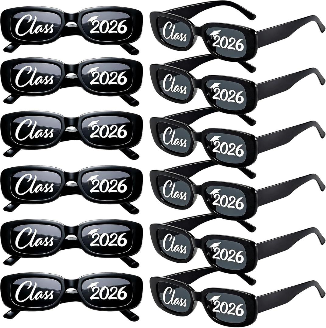 Benwanfee 6Pcs 2025 Graduation Glasses Class of 2025 Sunglasses Black Plastic Eyeglasses for Graduation Eyewear Party Supplies Photobooth Props