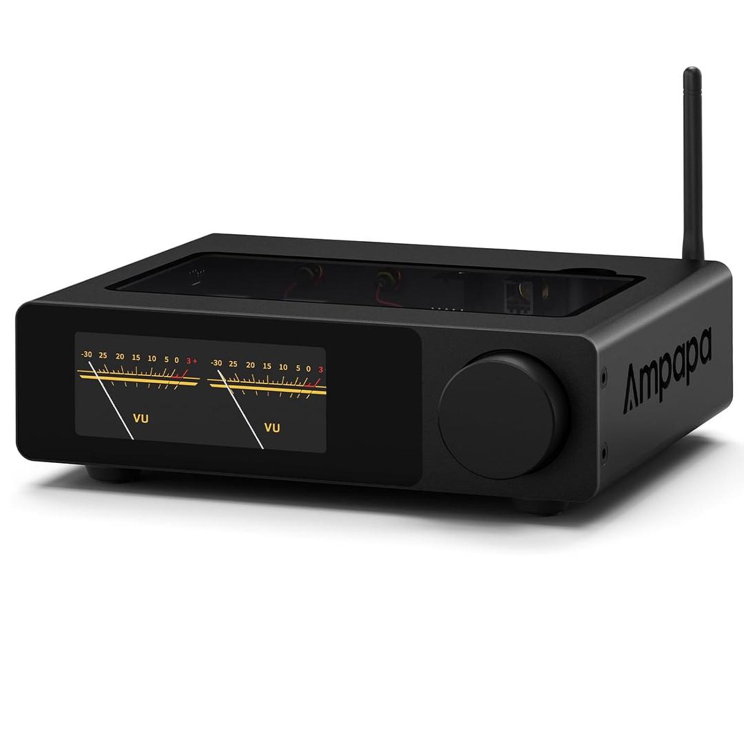2 Channel Bluetooth Amp: HiFi 300W x2 Stereo Amplifier with BT 5.2 | HPF | Digital VU Meter | SUB Pre-Out | TRS Balanced Input | Tone Control & Remote for Home Theater Bookshelf Speakers (D1)