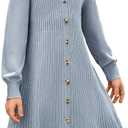 GRACE KARIN Girls Fall Sweater Dresses, Girl Long Sleeve Winter Dress, Kids Knit Casual Formal Dresses Size 6-14 (Blue)