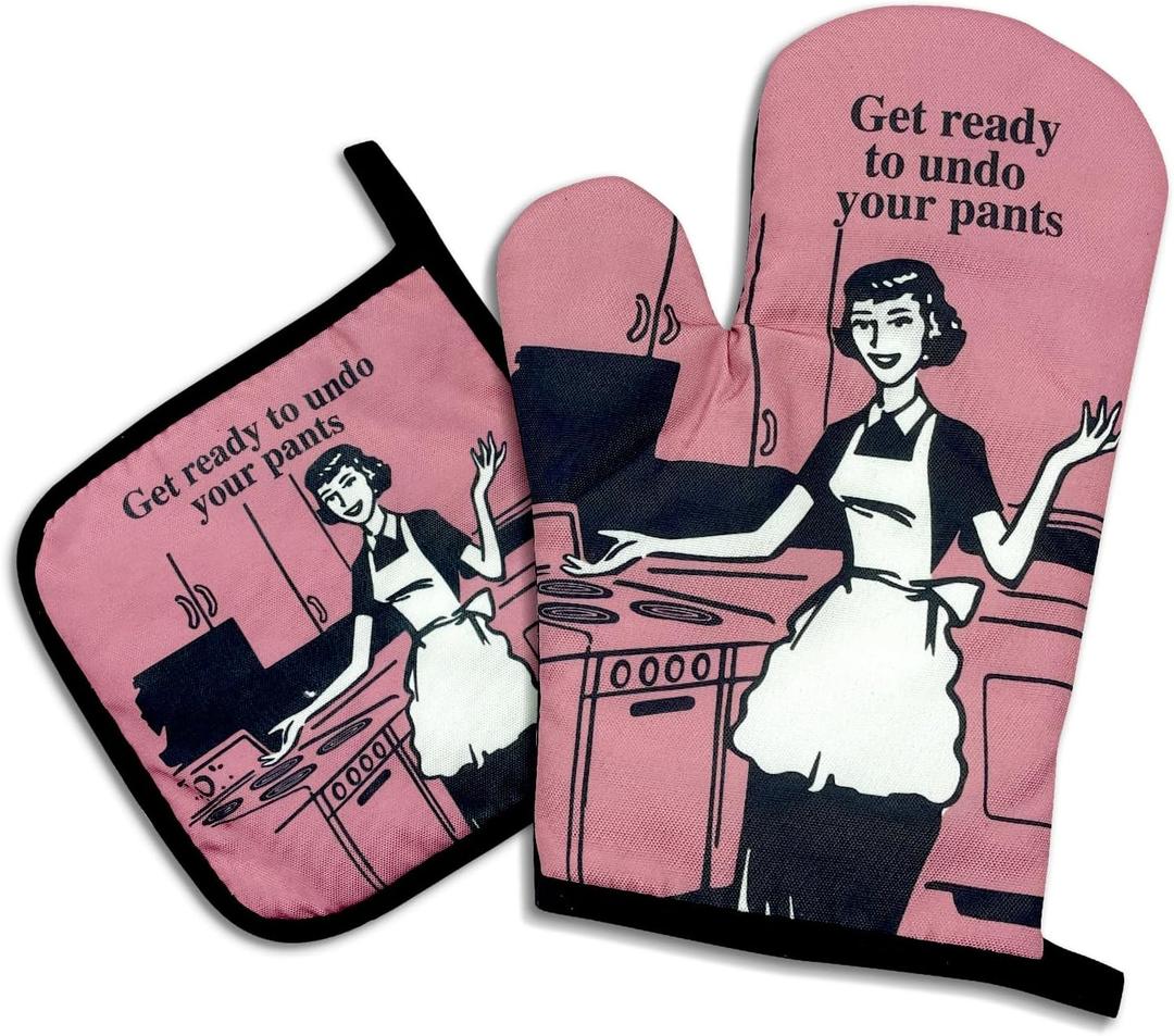 Get Ready to Undo Your Pants, Funny Oven Mitts and Pot Holders, Silicone Non-Slip Oven Mitts, Housewarming Gift Ideas, Cooking Baking BBQ Gifts