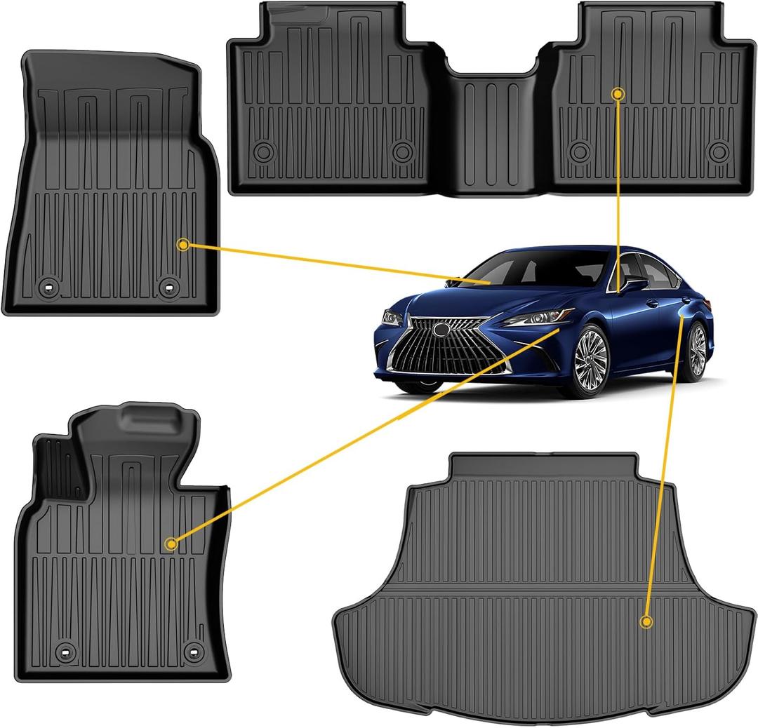 for Lexus ES350/ES300h Floor Mats and Cargo Mat - Custom Fit TPE All Weather Floor Mats and Cargo Liner Car Mats for Lexus ES 2019-2024 (ES350/ES300h) & 2025 ES300h