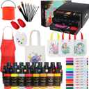 Colorful Kids Fabric Paint Art Kit - Including 12 Fabric Markers, 26 Fabric Paints, Fabric Tote Canvas Bags, Paint Brushes, and Apron Set in a Box  Inspire Imagination and Family Bonding