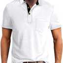 Men's Casual Polo Shirts Classic Button Basic Short Sleeve Shirt Solid Color Cotton Tees Golf Stylish Tops, L