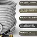 Pressure Washer Hose 200FT 4000 PSI, Kink Resistant Steel Braided Layer & NonMarking Rubber for Hot/Cold Water, High Power Washer Hose With 3/8 Inch Quick Connect & M22 Fitting, Gray