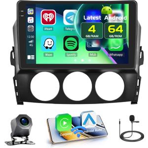 4+64GB Android 15 Car Stereo for Mazda MX-5 Miata 2006-2015 Wireless Carplay Android Auto, 9 Inch Incell Touch Screen Car Stereo with GPS, Backup Camera, Bluetooth, FM/RDS, EQ, WiFi, SWC