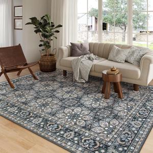 Lahome Area Rugs 9x12 Living Room,Soft Washable Black Rugs for Bedroom Aesthetic,Dining Room Rugs for Under Table,Vintage Mandala Non-Slip Carpet for Classroom Home Office(9'x12',Black)