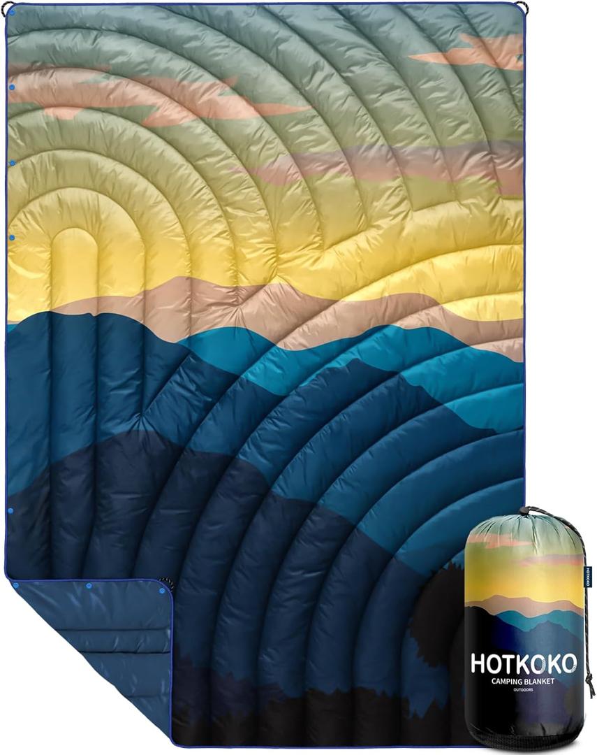 Camping Blanket,Lightweight Puffy Printed Camping Blanket Packable Outdoor Blanket for Camping,Traveling, Stadium, Hiking, Picnics (39x55", Blue Mountains)