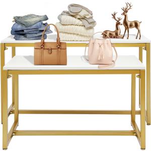 2-Piece Gold Metal Nesting Display Tables Shoe Handbag Retail Display Racks