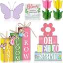 Vercraft 11 Pcs Spring Table Decorations Tulips Tiered Tray Decor Butterflies Home Centerpiece Decorative Wood Books Table Top Decor Flower Wooden Sign for Party Supplies