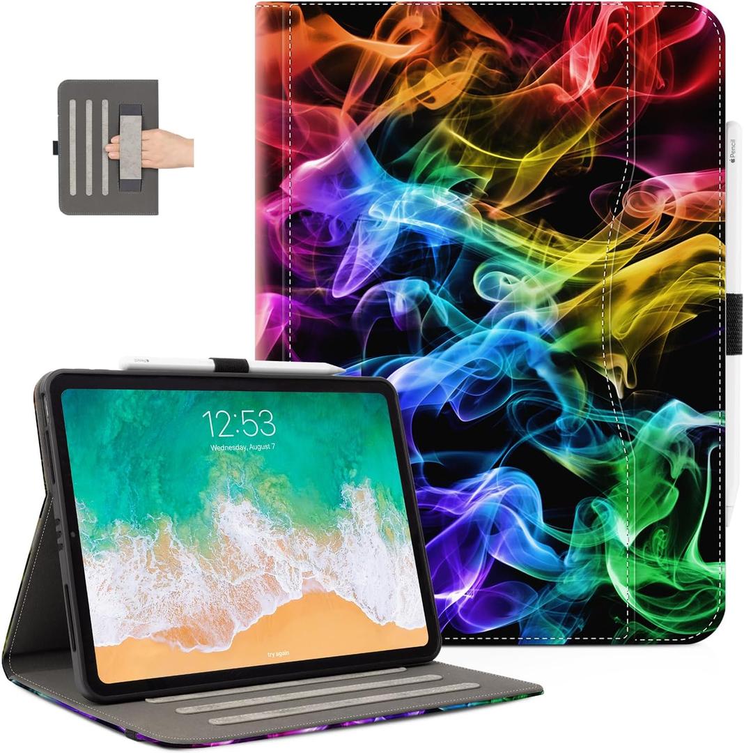 Vimorco for iPad Air 4th/5th 10.9 Case, for iPad Air 6th 11 M2, for iPad Pro 11 inch 4th/3rd/2nd/1st Generation, Pencil Holder & Hand Strap & Pocket, Multiple Stand Protector Cover, Abstract Smoke