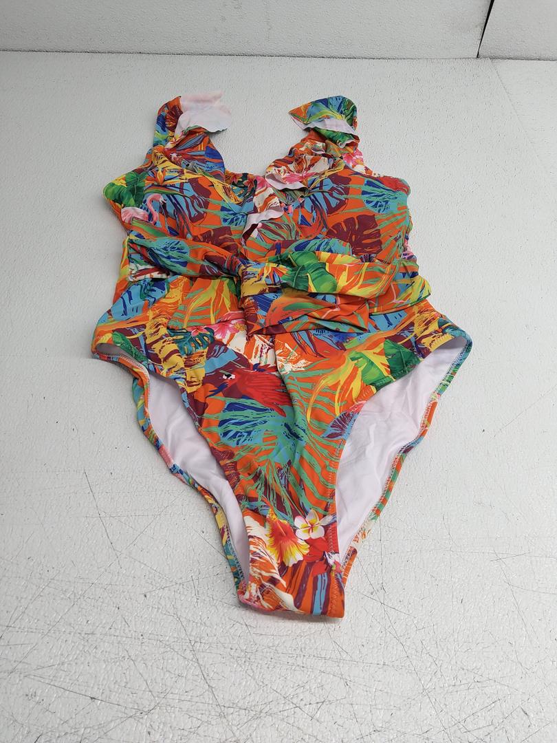 Women Swimsuit Plus Size Bikini Set One Piece Bathing Suit V Neck High Waisted Floral Tummy Control XL
