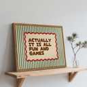 Actually It Is All Fun And Games Sign Wall Art Funny Playroom Quote Wall Decor Painting Vintage Striped Kids Game Room Canvas Poster Prints Picture for Bedroom Living Room 16x24 inch Wood Framed