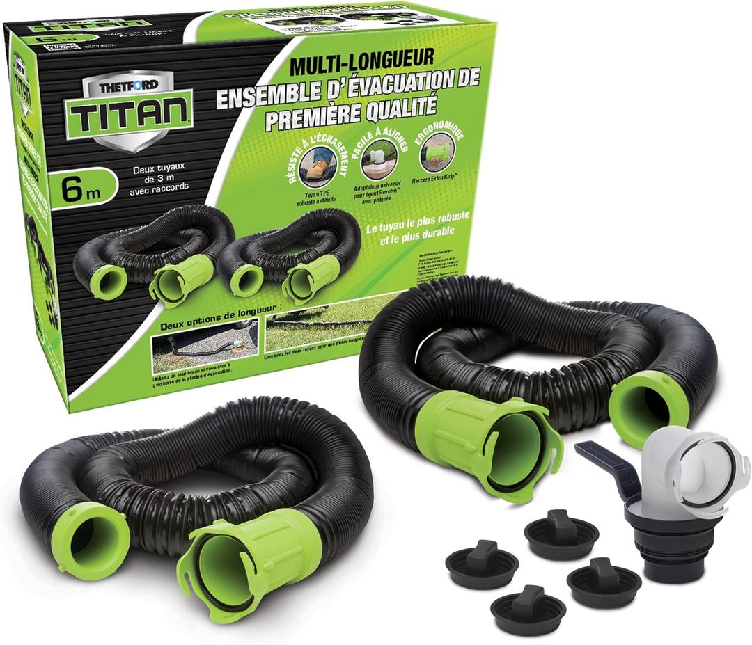 Thetford 17903 Titan 20 Feet Premium RV Sewer Hose Kit Bilingual , Black
