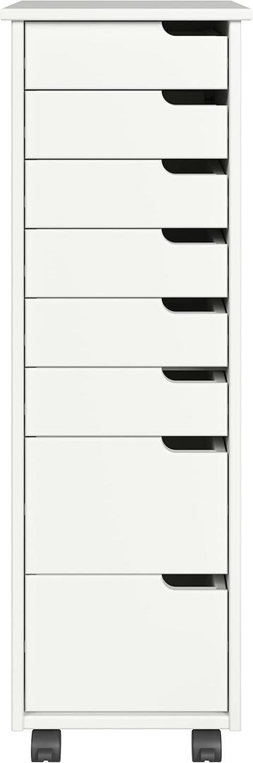 Jela Original Euro Roll Cart, Solid Wood, 6+2 Drawer Narrow Drawers Roll Carts, White