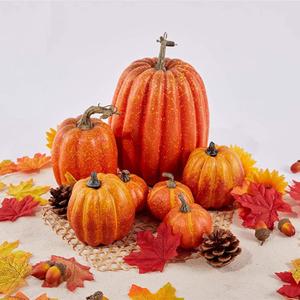 Thanksgiving Pumpkin Fall Decorations 7 PCS Large Small Orange Foam Plastic Fake Pumpkin Decorations, Artificial Pumpkins Harvest Faux Foam Pumpkins for Fall Autumn Outdoor Decorations (Orange)